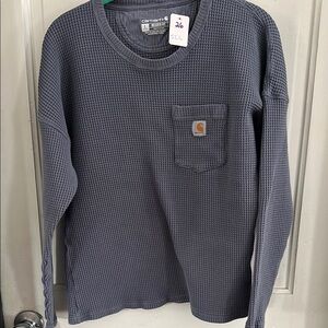 Carhartt Blue Gray Long Sleeve Tee Waffle Knit Crew Neck